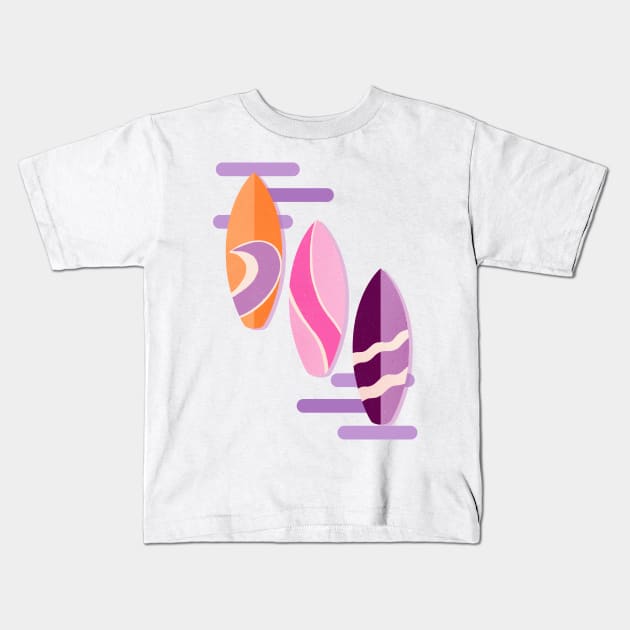 Purple, pink and orange retro surfboards Kids T-Shirt by Home Cyn Home 